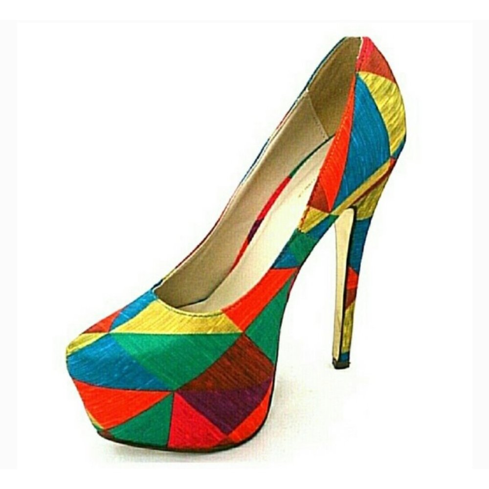 Shi by Journeys Multi-Color Mosaic RETRO Platform Pumps Heels Size 9